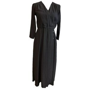 Sonnet James A Play Dress Black Side Button V Neck midi Polka Dot Long Sleeve XS